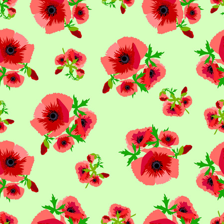 The illustration shows the seamless pattern with flower bouquets of red poppies on separate layers.のイラスト素材