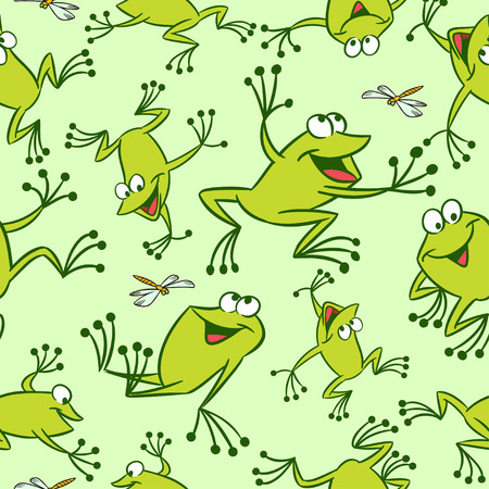 The illustration shows seamless pattern with funny cartoon frogs. Made in a vector on separate layers.のイラスト素材