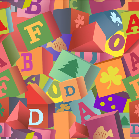 The illustration shows a seamless pattern with children's toy cubes. Illustration is made for the individual layers, with the clipping mask.のイラスト素材