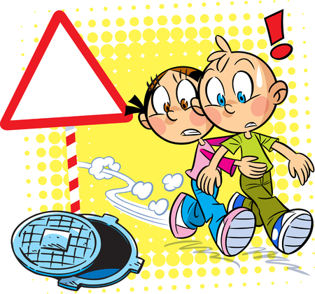 The illustration shows the children a dangerous situation on the roadのイラスト素材
