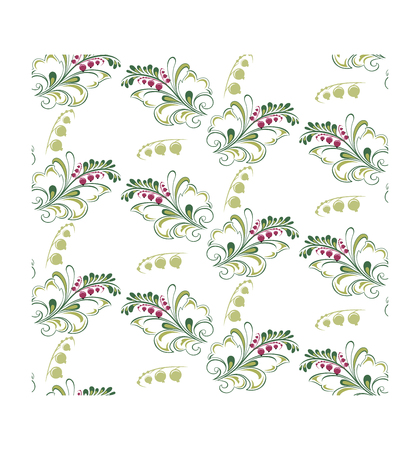 The illustration shows a beautiful seamless pattern with decorative green leaves and red currant berries.のイラスト素材