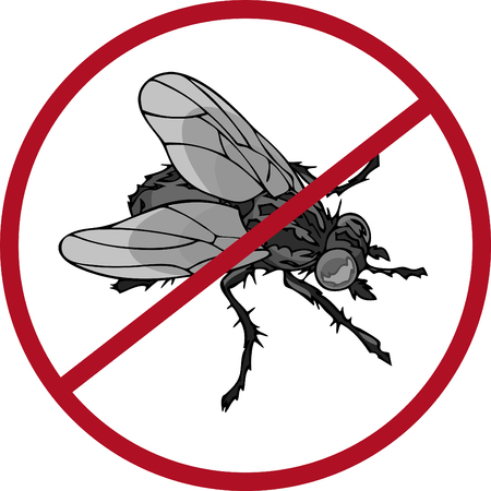 On vector illustration realistic fly and stop sign, denoting the destruction of insects.のイラスト素材