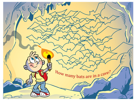 Vector illustration puzzle how many bats in the cave. Ready design template for your project.のイラスト素材