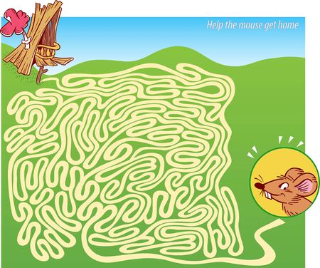 In the vector illustration a puzzle maze where you need to help the mouse get homeのイラスト素材