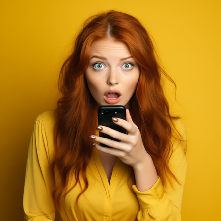 a young red haired woman with a surprised expression on her faceの素材