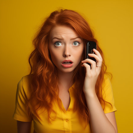 a young red haired woman with a surprised expression on her faceの素材