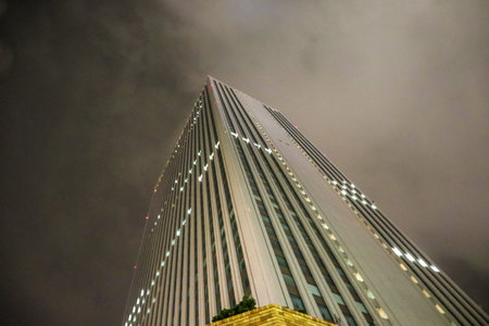 Night view of skyscrapers in the financial district of Tokyo