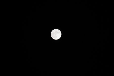Full moon in the night sky. Black background. Close up.
