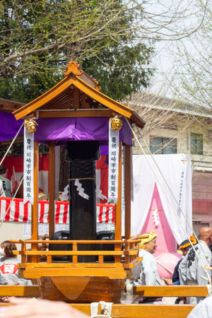 Unidentified people are participating in a religious ceremony in Kanamara, Kawasaki, Japanの写真素材