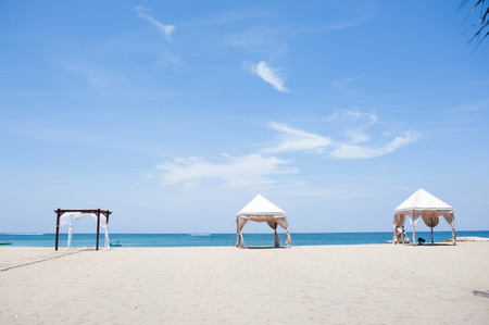 Sandy beach and blue skyの写真素材