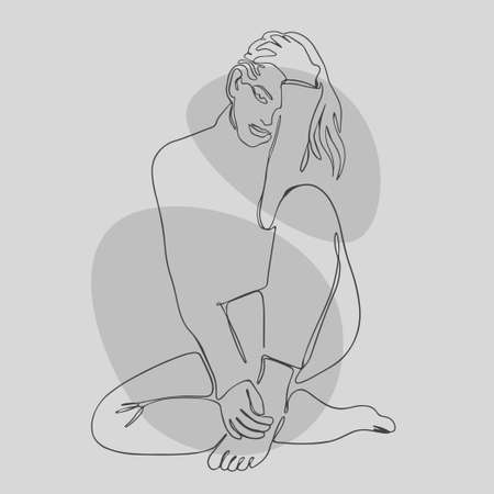 Girl in line art style. Vectorのイラスト素材