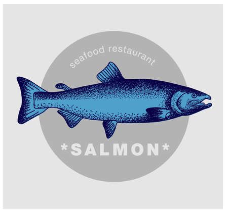 Seafood restaurant logo. Good quality handmade. Engraving. Can be repainted in a different color.のイラスト素材