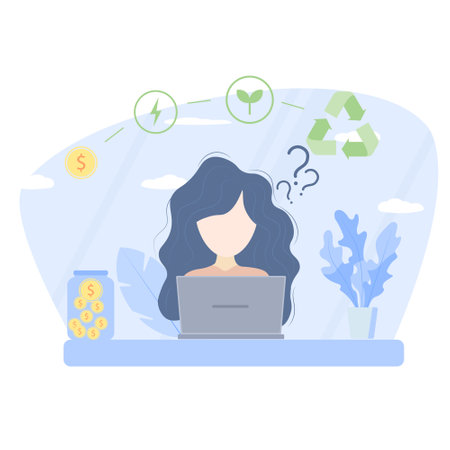 Save energy and save money concept. Idea of reducing energy consumption and utility bill payments. Energy and money economy. vector flat illustrationのイラスト素材