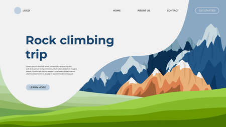 Rock climbing trip outdoor activity flat landing page vector templateのイラスト素材