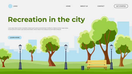 Recreation in the city outdoor activity flat landing page vector templateのイラスト素材