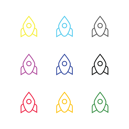 Rocket ship isolated on white. Flat icon. Vector illustration with flying rocket. Space travel. Project start up sign. Creative idea symbolのイラスト素材