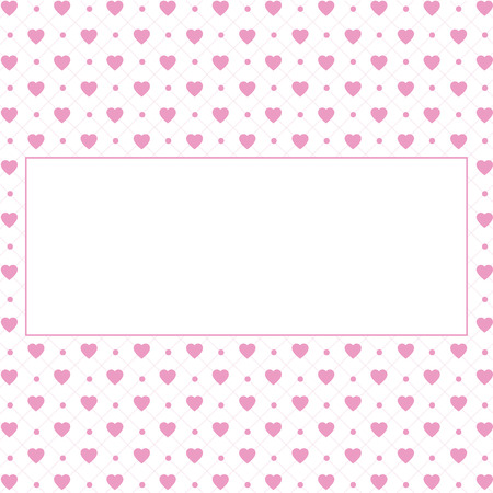 Hearts pattern background with frame for text. Valentine's day and Mother's day greeting card with border - pink, red colors. Banner, invitation or labelのイラスト素材