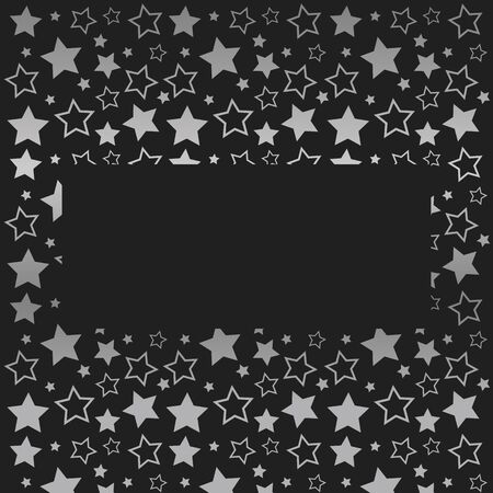 Frame with blank space for text. Border of silver stars. black background. Vector for Christmas and New Year greeting card, banner, invitation, packaging design, illustration patternのイラスト素材