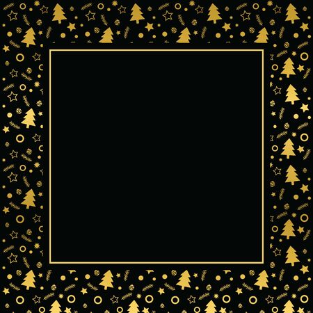 Frame with blank space for text. Border of xmas toys, tree and stars. Vector for Christmas and New Year greeting card, banner, invitation, packaging design, illustration patternのイラスト素材