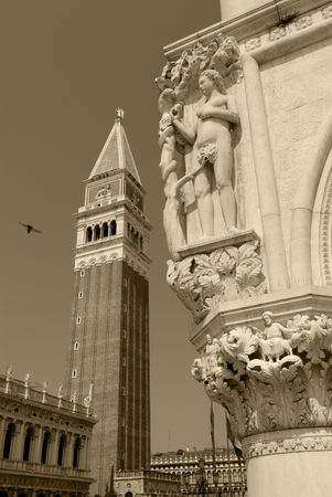 Venice: St. Mark bell tower and Ducale Palaceの写真素材