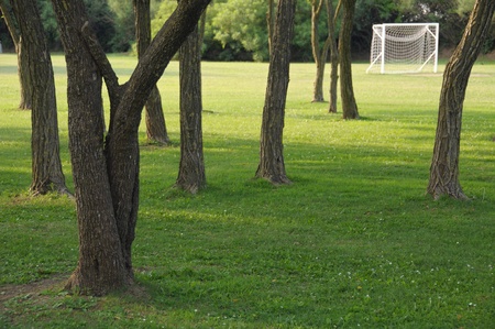 Goal in an outdoor soccer door in a playing areaの写真素材