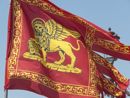 Saint Mark flag the official symbol of Venice  public flag の写真素材