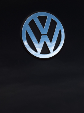 Padua, Italy - September 2, 2012: Volkswagen metallic logo on a Beetle tailgate. Volkswagen is a German, world famous, motor vehicles manufacturer brand. Shot in a public parking in Padua, Italy.のeditorial素材