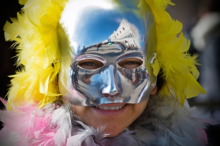 Venice, Italy - March 4, 2011: Mask portrait in Saint Mark square, during famous Venetian Carnival celebrations. Shot in Venice, Italy.のeditorial素材