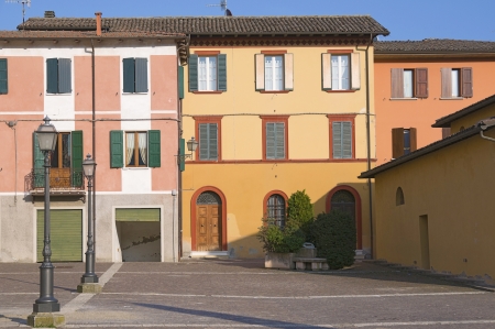 Colored old houses in a little public square of a picturesque village in Emilia Romagna region, Italyのeditorial素材