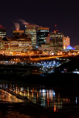 Downtown Winter Night in Edmontonの写真素材