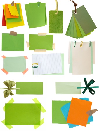 collection of green notes and tagsの写真素材