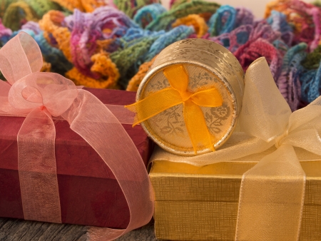 gift boxes in the retro arrangmentの写真素材