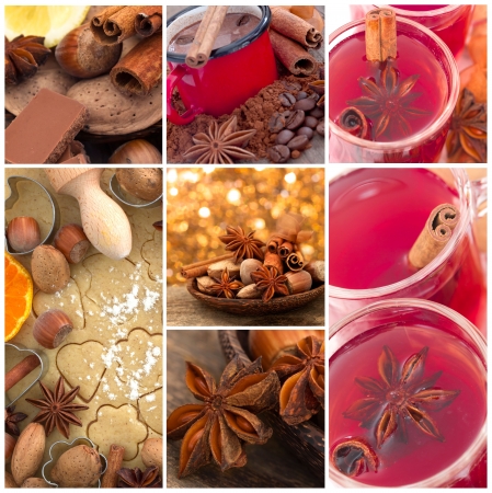 beautiful collage with anise, gingerbread and red teaの写真素材
