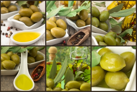 olives with olive oil collageの写真素材