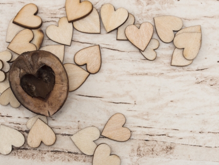 wooden little heartsの写真素材