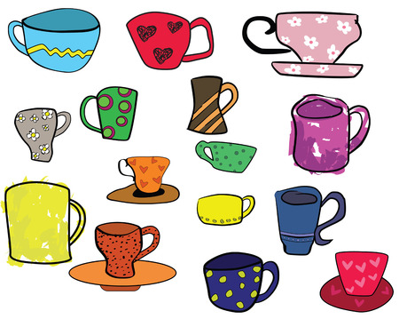 collection of cups, freehand illustrationのイラスト素材