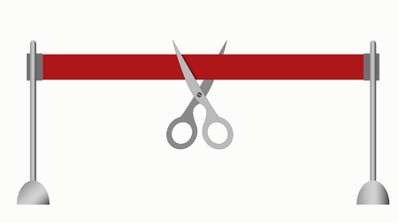 scissors cutting red ribbon, opening, biginning のイラスト素材