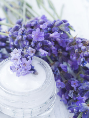 natural facial cream with lavenderの写真素材
