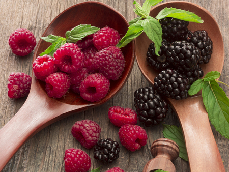 raspberries and blackberriesの写真素材