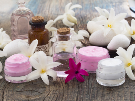 natural cosmetics with spring flowers, fresh as spring conceptの写真素材