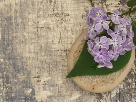 cosmetics with lilac flowersの写真素材