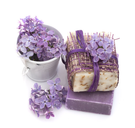 cosmetics with lilac flowersの写真素材