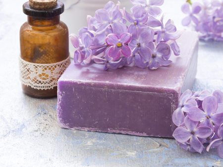 cosmetics with lilac flowersの写真素材