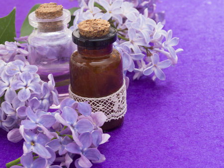 cosmetics with lilac flowersの写真素材