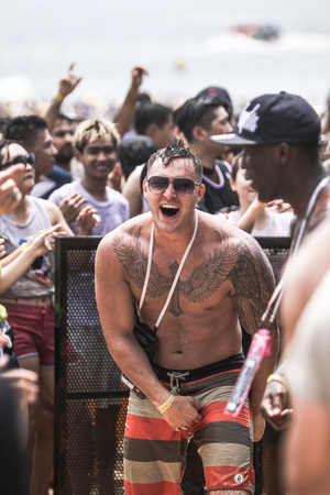 Female participants at the mud festivalのeditorial素材