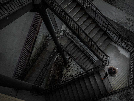 Candid She walking on stairs at chicagoの写真素材