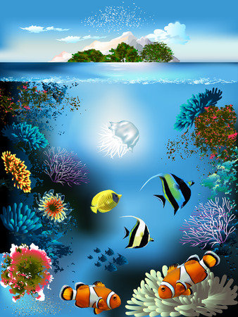 The underwater world with fish and plantsのイラスト素材