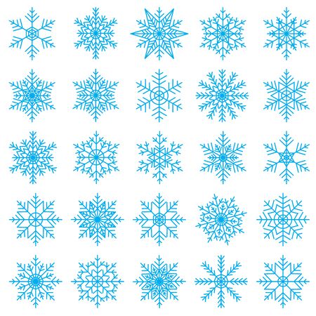 Snowflakes collection isolated on white background. Flat snow icons, silhouette. Nice fabric, textile, wrapping paper, card, invitation, wallpaper, web designのイラスト素材