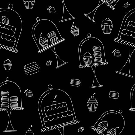 Vector seamless pattern of elements for bakery in trendy linear styleのイラスト素材
