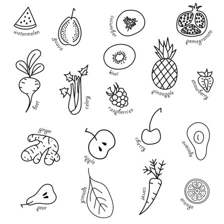 Fruits and vegetables. Vector fruits and vegetables pattern.のイラスト素材